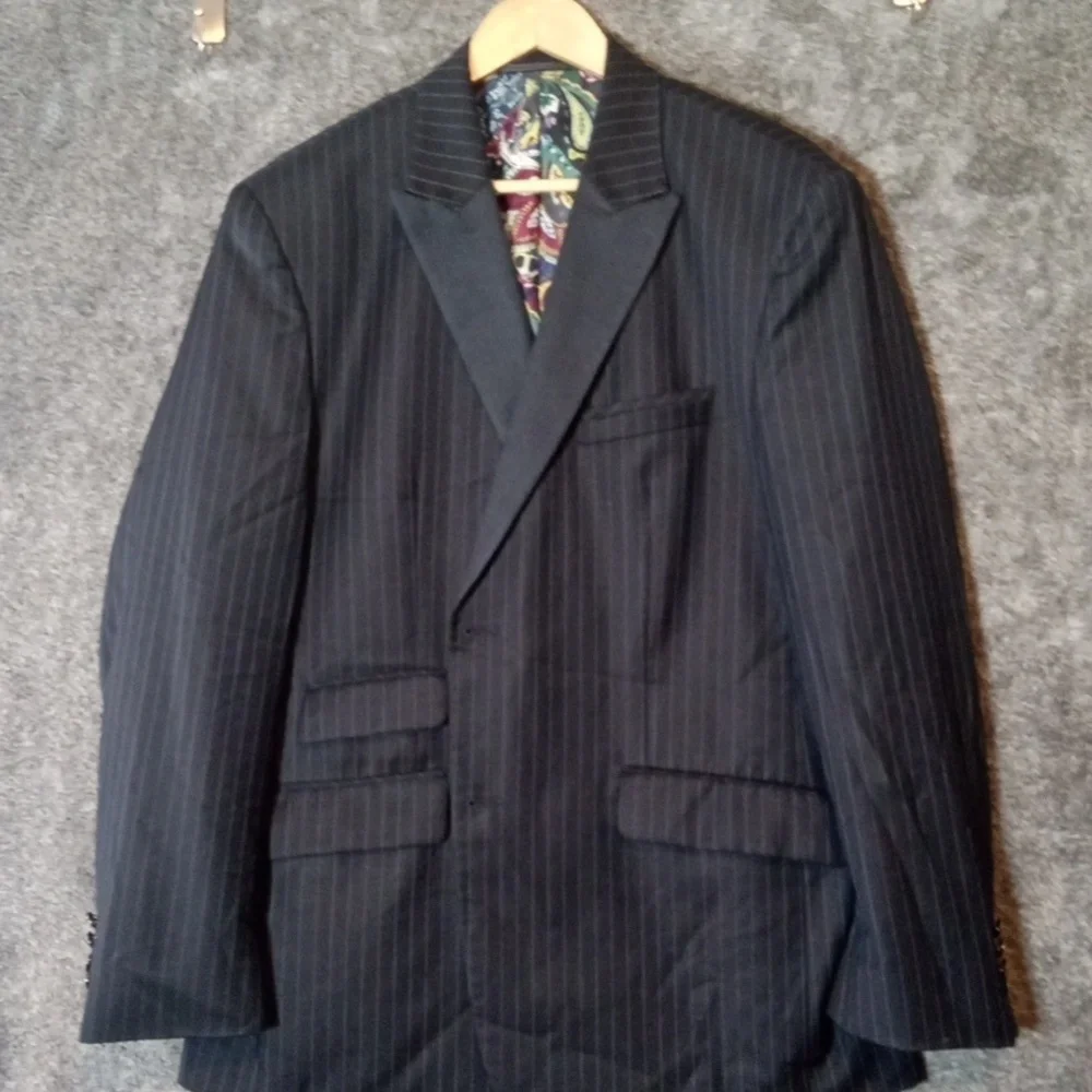 Robert Graham Navy Pinstripe Wool Single Breasted Blazer Mens 44